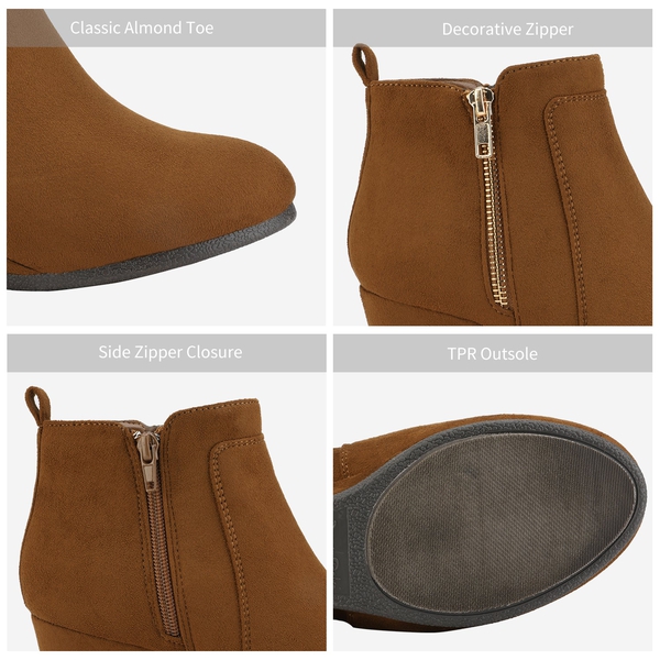 Pointed Toe Suede Wedge Bootie - TAN SUEDE - 5